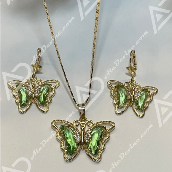 Green Butterfly set (gold plated) - Picture 1 of 7